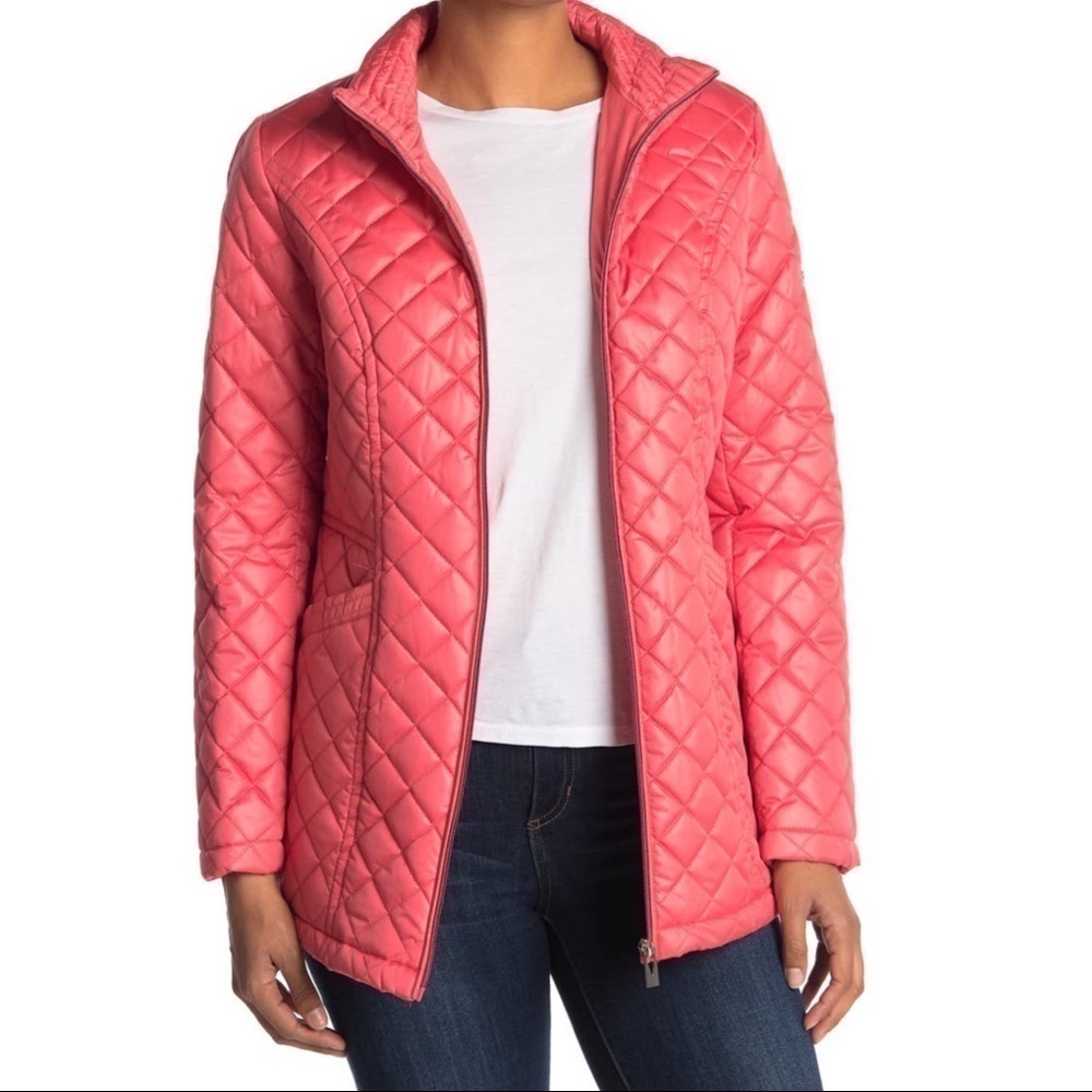 Via Spiga Stand Collar Quilted Dress in Rouge Color Size Small Winter Outdoor
